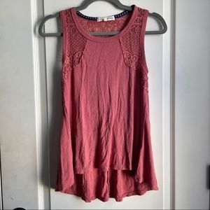 pink flowy tank top/tunic with lace back detail